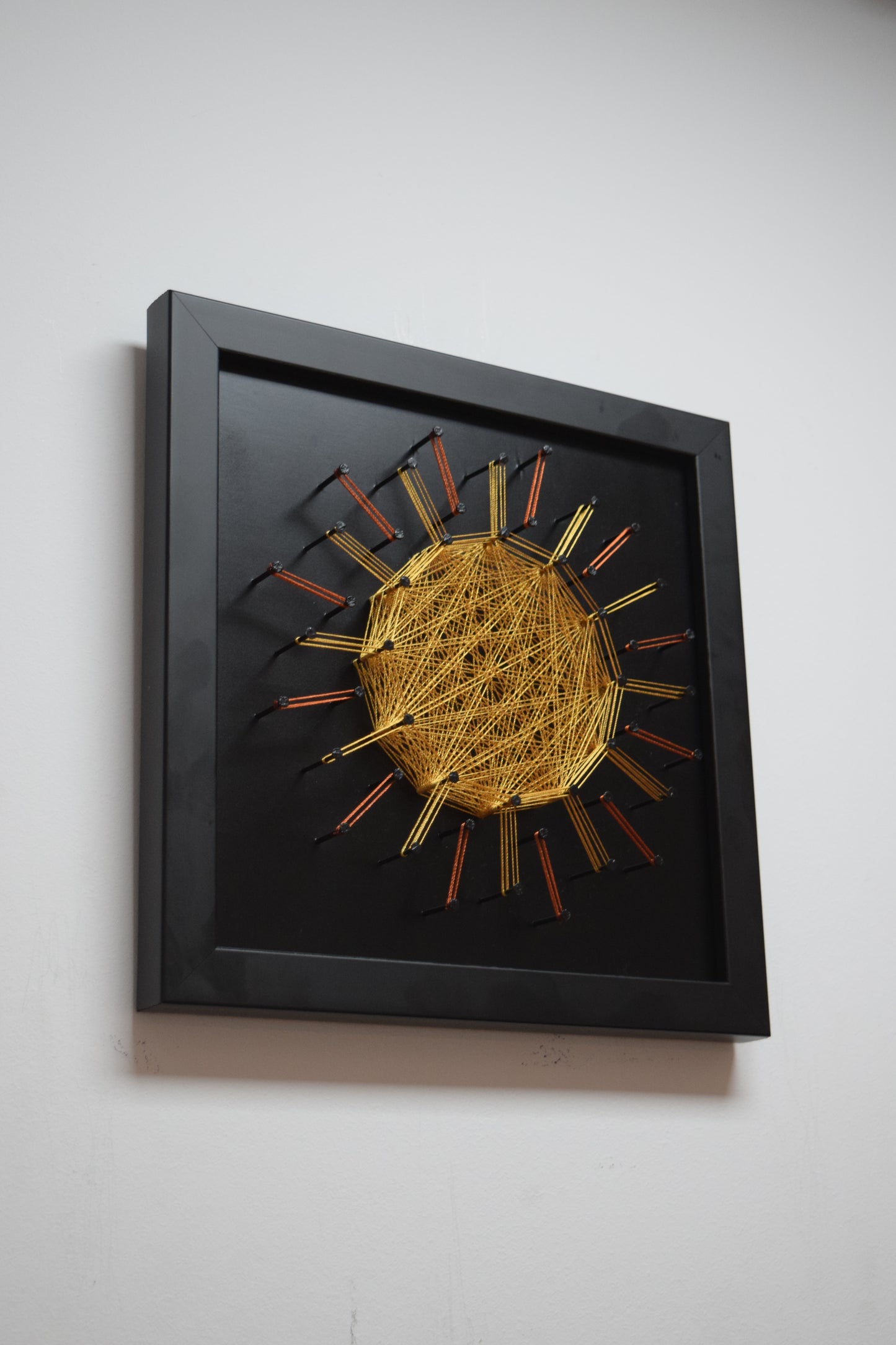 Modern 3D string art mandala in gold thread – spiritual wall decor