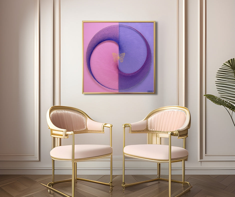 Golden Butterfly Yin Yang wall art handcrafted with 22K gold leaf, ideal for luxury interior styling.